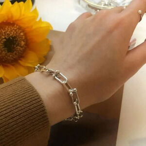 925 Sterling Silver Hardware Chain U Link Bracelet
